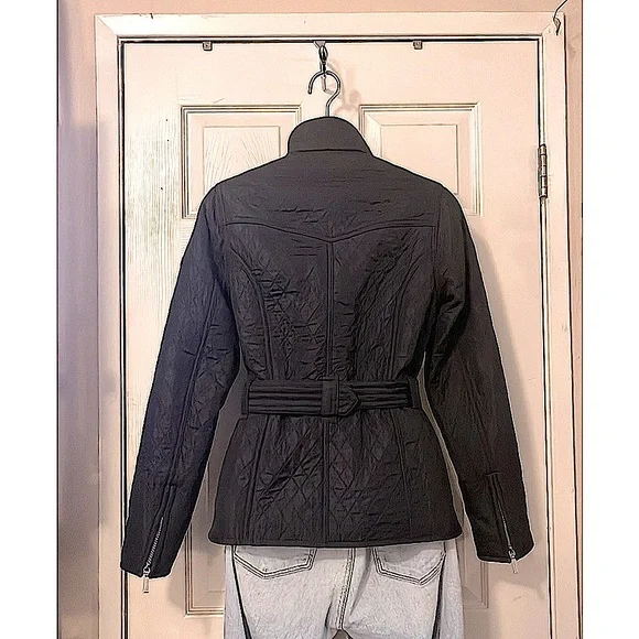 Barbour Black Quilted Belted Utility Technical Funnel Neck Lightweight Jacket 4 - Picture 2 of 13